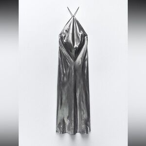 Metallic Rhinestone Strappy Halter Dress